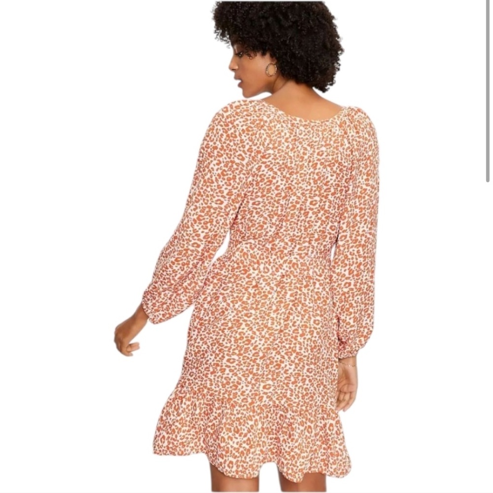 LOFT Leopard Print Split Neck Swing Dress